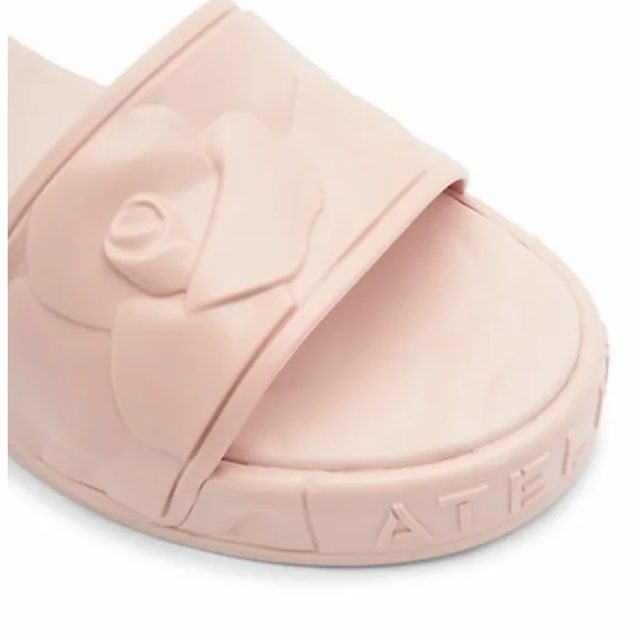 VALENTINO GARAVANI PLATFORM SCULPTED POOLSIDE SLIDES RAISED FLORALS ROSE QUARTZ